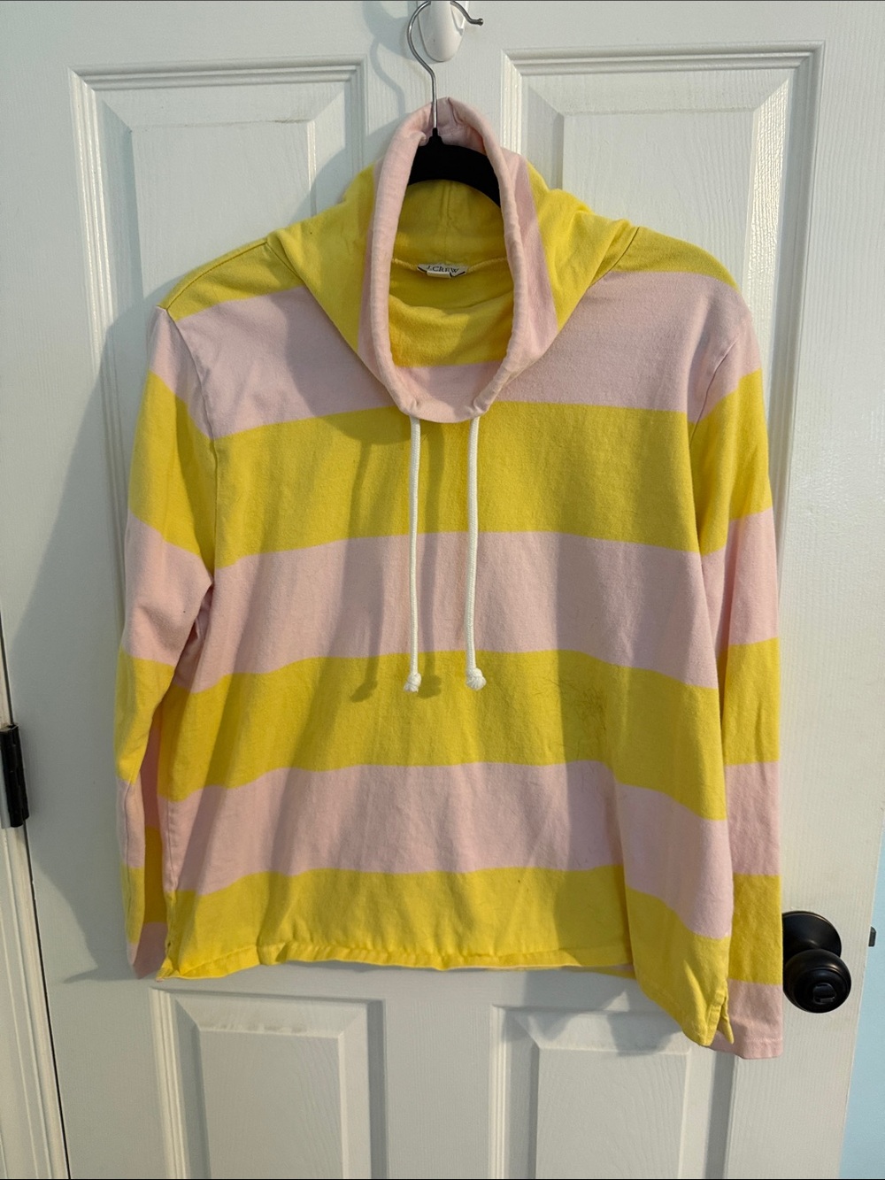 J. Crew Yellow and Pink Striped Funnel Neck Long Sleeve Shirt